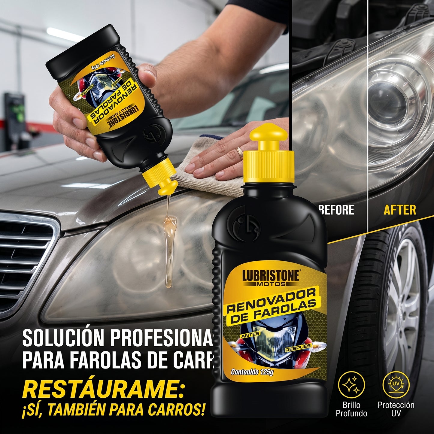 Renovador de Farolas Lubristone Motos (125g) – Claridad Cristalina y Seguridad en cada Ruta