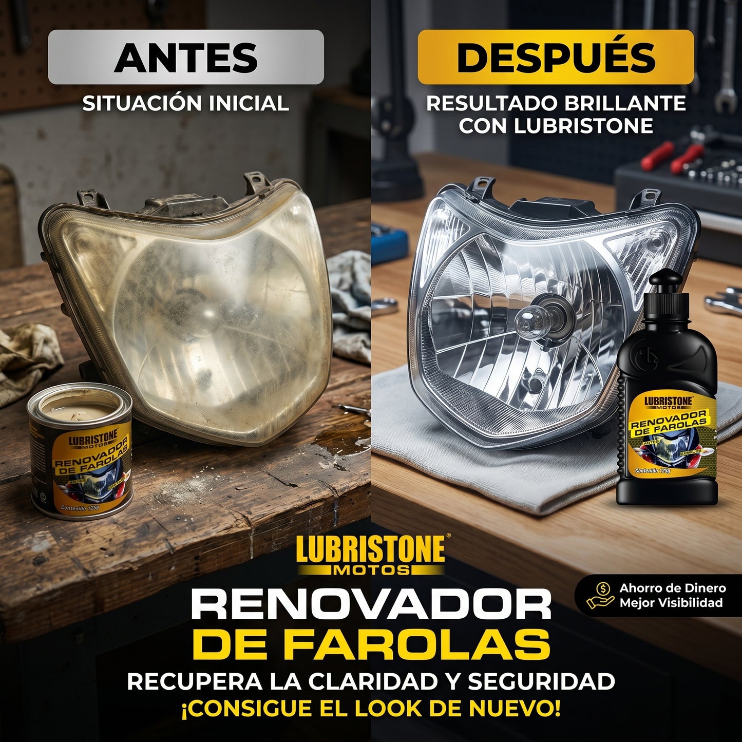 Renovador de Farolas Lubristone Motos (125g) – Claridad Cristalina y Seguridad en cada Ruta