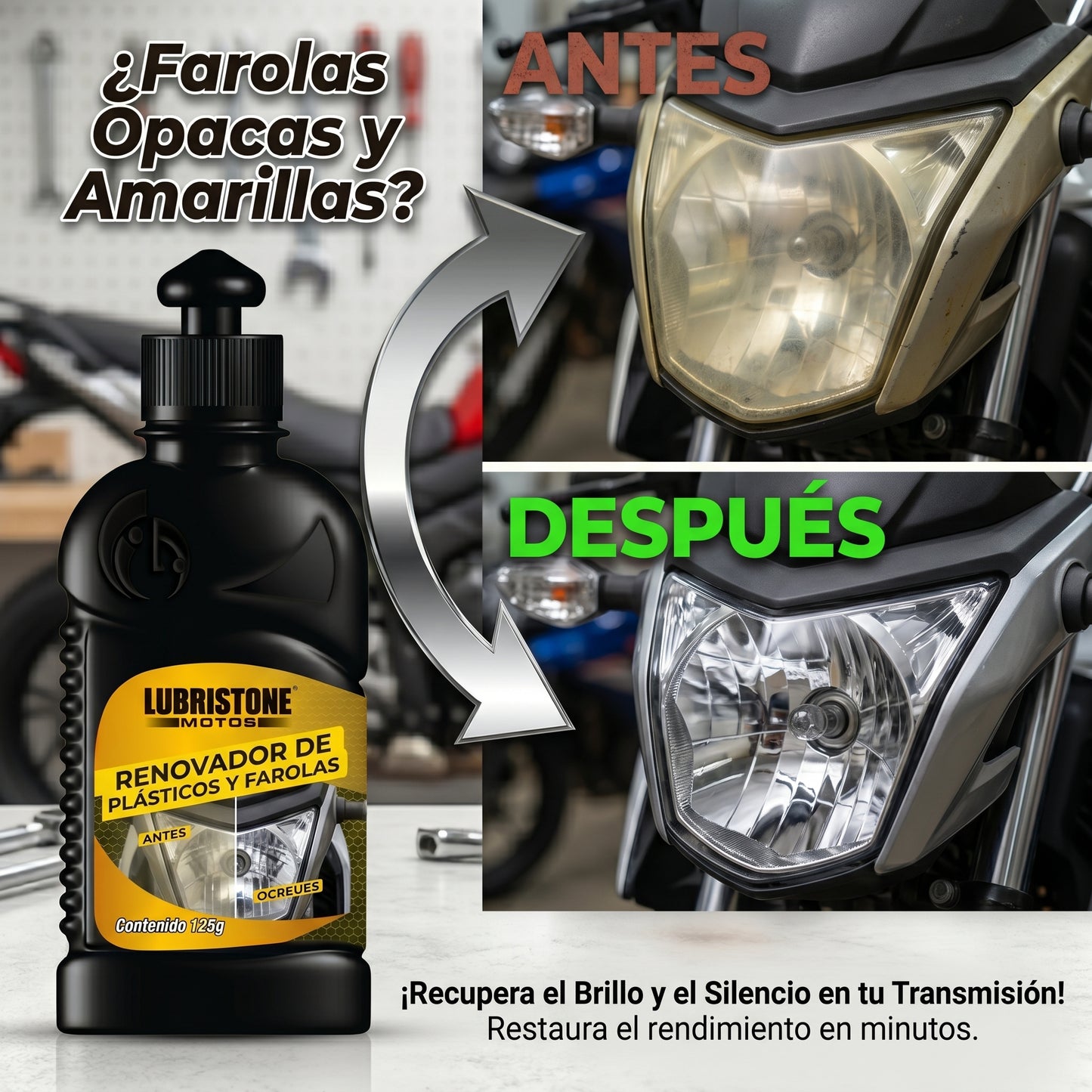 Renovador de Farolas Lubristone Motos (125g) – Claridad Cristalina y Seguridad en cada Ruta