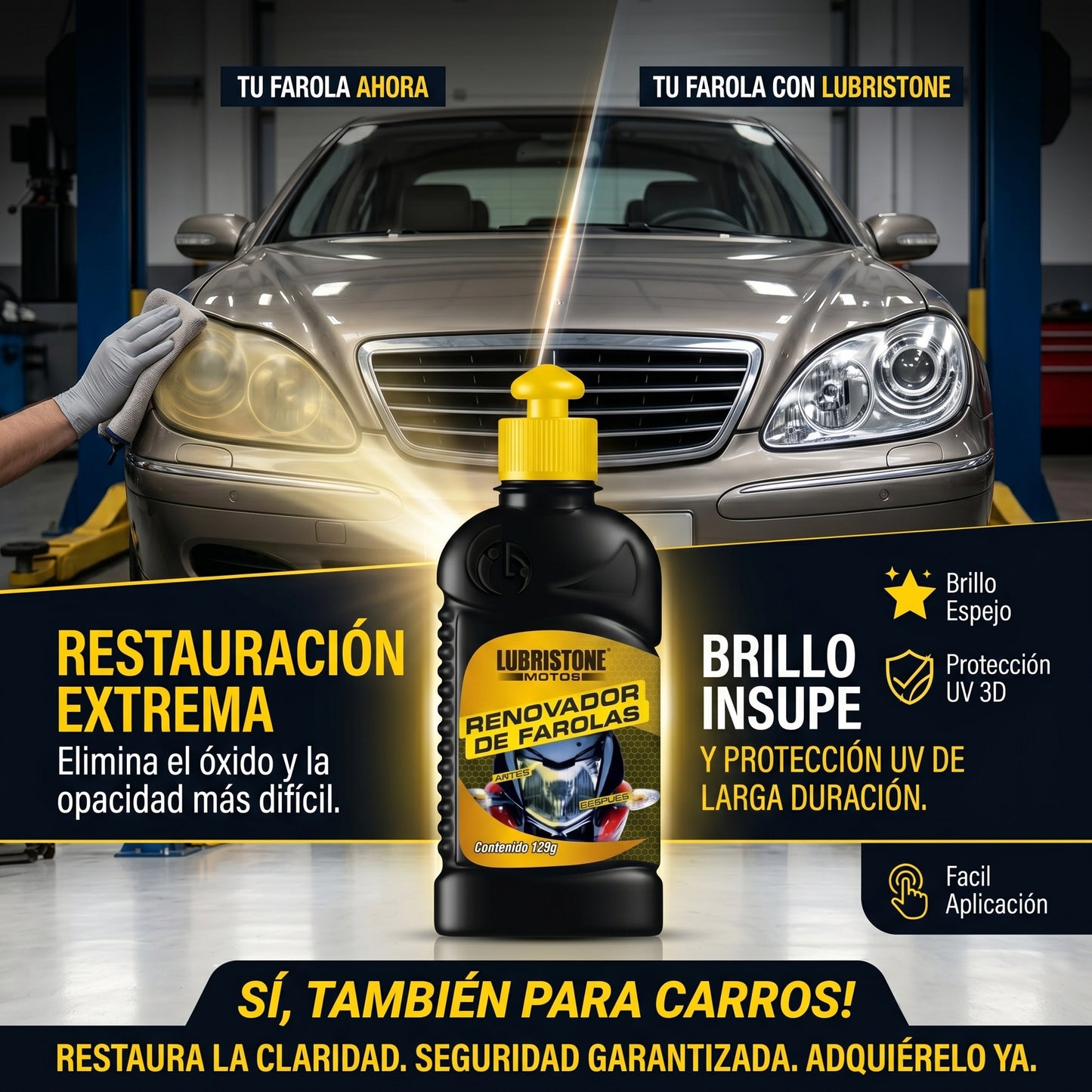 Renovador de Farolas Lubristone Motos (125g) – Claridad Cristalina y Seguridad en cada Ruta
